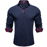 Men's Shirt Long Sleeve Black Solid Red Paisley Color Contrast Dress Shirt Button-down Collar Clothing MartLion CY-2226 S 