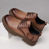 Spring Autumn Cow Leather Platform Shoes Men's Designer Causal Solid Color Dress Shoes Ankle Boots MartLion   