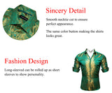 Luxury Silk Shirts Men's Black Silver Paisley Embroidered Spring Autumn Blouses Regular Slim Fit Breathable MartLion   