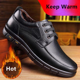 Men's Genuine Leather Handmade Shoes Soft Anti-slip Rubber Office Loafers Casual Leather Soft Mart Lion Plus Cotton Black 5.5 