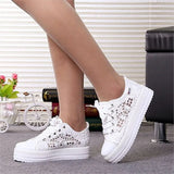 Women Shoes Summer Casual White Sneakers Cutouts Lace Canvas Hollow Breathable Platform MartLion   