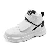 Autumn Men's Casual Sneakers Leather Chunky Platform High-top Shoes Ankle Boots Magic Tape Breathable Sport Mart Lion White 39 