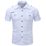 Men's Safari Shirt Short Sleeve Summer Casual Tactical  Cotton Cargo Outdoor Pocket Work Shirts for Men MartLion   