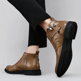 White Formal Chelsea Mens Boots Round Toe Low Heel Ankle Boots Side Zipper Leather Cowboy Boots MartLion