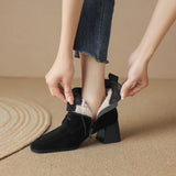 Winter Sheep Suede Women Shoes Square Toe Retro Lace Up Short Boots Chunky Heel High Heel MartLion   