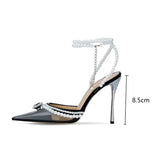 Clear Plexiglass Women Sandals Crystal Pearls Ankle Strap High heels Gladiator Spring Summer Party Prom Shoes MartLion   