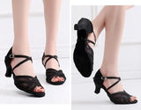 Black Mesh Latin Dance Shoes Hollow Breathable Indoor Dance Training High-heeled Sandals Tango Jazz Party Ballroom Performance MartLion   