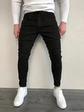 Men Jeans Stretch Skinny Denim Pants Solid Color Black Blue  Summer Street MartLion Black S (Waist 76cm) CHINA