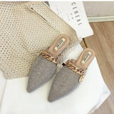 Pointed flat bottomed sandals for women wearing summer rhinestone wrapped lazy half slippers MartLion   