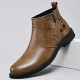 White Formal Chelsea Mens Boots Round Toe Low Heel Ankle Boots Side Zipper Leather Cowboy Boots MartLion