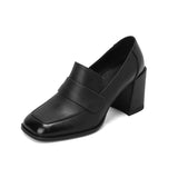 Genuine Leather Spring Women Shoes Square Toe Chunky Heel High Heel Pumps Black MartLion black 36 