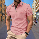 Men's Short sleeved Polo Shirt Summer European and American Street Casual Pocket Lapel Top Men's MartLion Pink-X L 