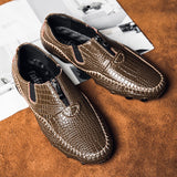 Men's Loafers Genuine Leather Casual Shoes Classic Crocodile Pattern Moccasins Light Boat Footwear Mart Lion   