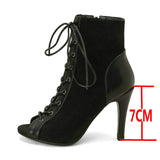Noble Jazz Dance Shoes Women's Red High Heels Ankle Boots Peep Toe Zipper Indoor Dancing Sandals Mart Lion Black-7cm 38 