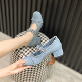 Closed Toe Sandals Designer Sandals Women's Vintage Chunky High Heels Back Strap Denim Heels Summer Shoes Mart Lion 2-Blue 5cm 34 