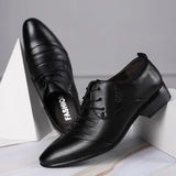 Men's Formal Leather Shoes Black Pointed Toe Loafers Party Office Casual Oxford Dress MartLion L 39 
