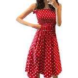 Women's Dresses  Summer  Loose None Sleeve Polka Dot Shoulder Dresses MartLion   