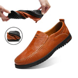 Genuine Leather Men's Shoes Casual Slip on Formal Loafers Moccasins Black Driving Mart Lion   