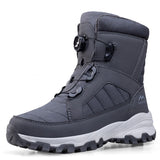 Rotating Button Men's Boots Plush Warm Snow Winter Shoes Waterproof Anti Slip Hiking Outdoors Desert Combat MartLion Women Grey 36 