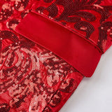 Men's Shiny Red Sequins Floral Suit Jacket One Button Shawl Lapel Tuxedo Party Wedding Banquet Prom Homme blazers MartLion   