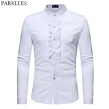 Men's Ruffle Tuxedo Dress Shirts Slim Fit Long Sleeve Stand Collar Prom Performing Wedding Chemise Homme MartLion   