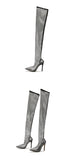 Liyke Rhinestone Fishnet Mesh Women Pumps High Heels Socks Over-The-Knee Boots Pointed Toe Slip-On Party Shoes Black Mart Lion   
