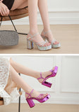 Liyke Brand Summer Silver Goth High Heels Chunky Platform Sandals Open Toe Ankle Strap Women Shoes Mart Lion   