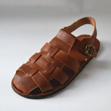 Old nostalgic Braided cowhide handmade gladiator men's sandals summer leather rome outdoorr shoes black brown MartLion   