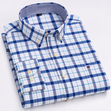 Men's100% Cotton Long Sleeve Button Down Check Shirt Single Chest Pocket Work Casual Standard-fit Plaid Striped Oxford Mart Lion L507 42 