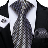 Gray Striped Paisley Silk Ties For Men's Wedding Accessories 8cm Neck Tie Pocket Square Cufflinks Gift MartLion SJT-1536  