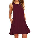 Women Black White Summer Dress Polyester Short Sleeve O-Neck Tops Casual Loose Dress Female MartLion Burgundy L 