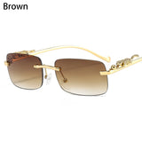 In Trend Rimless Rectangle Sunglasses Women Luxury Designer Cut Edge Shades Golden Leopard Frame Eyewear MartLion brown  