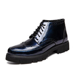 Brogue Lace Up Men's Boots Thick Sole Leather Shoes Men's Trendy MartLion Blue 9.5 