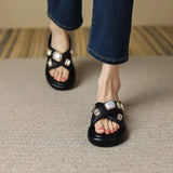 summer thick soled rhinestone open toe casual beach slippers flat slippers for women MartLion   