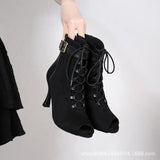 Black Hollow Latin Dance Shoes High Heels Soft Sole Lace Up Indoor Boots Modern Jazz for Women MartLion   