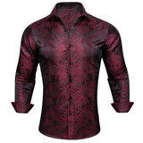 Elegant Men's Shirts Silk Long Sleeve Blue Flower Slim Fit Casual Lapel Tops Breathable Single Breasted Barry Wang MartLion   