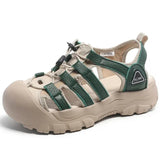 3.5cm Soft Soled Genuine Leather Round Toe Sandals Contoured Loafer Ladies Summer Cozy Shoes MartLion Green 35 