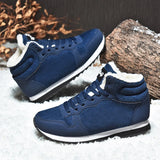 Men Boots Waterproof Winter Boots Men  Warm Snow Boots Plush Women Footwear Leather Shoes MartLion Blue 36 