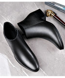 British Leather Boots for Men's High Heels Pointed Toes and Fleece Chelsea Casual Shoes MartLion   
