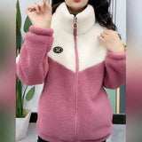 Women Jacket Colored Thickened Lamb Fleece Long Sleeve Mid Length Overcoat Warm Topcoat Top Winter MartLion   