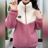 Women Jacket Colored Thickened Lamb Fleece Long Sleeve Mid Length Overcoat Warm Topcoat Top Winter MartLion Pink XXL 