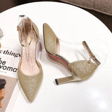 Bling High Heels Pumps Women Gold Silver Wedding Party Shoes Summer Toe Thin Heels Pumps MartLion   