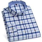 Men's 100% Cotton Long Sleeve Plaid Checkered Shirts Single Patch Pocket Standard-fit Button-down Striped Casual Oxford Mart Lion L507 41 