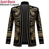 Luxury Baroque Gold Floral Embroidery Blazer Jacket Me'sn Shawl Lapel Velvet Cardigan Blazers  Wedding Party Prom Homme MartLion Pattern 1 US XS 