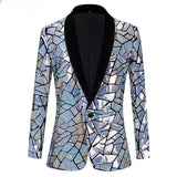 Luxury Laser Sequin Tuxedo Jacket Men's One Button Shawl Lapel Dress Suit Party Stage Prom Singer Homme blazers MartLion Silver Blue Eu Size XS 