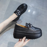 8CM Genuine Leather Walking Height Increasing Loafers Ladies Casual Platform Wedge Women Slip on Shoes MartLion   