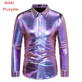 Black Sequin Glitter Dress Shirt Men's Shiny Long Sleeve Button Down 70s Disco Party Dance Shirt Christmas Halloween MartLion A46 Purple US Size S 