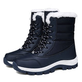 Winter Women's Waterproof Boots Strap Up Flat Heel Boots Warm Snow Shoes, Plush Outdoor Casual Boots MartLion Blue 41 