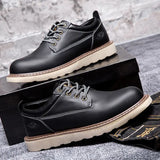 Men Leather Shoes Business Casual Shoes Flat Sole Casual Shoes Shock-Absorbing Footwear Wear-Resistant MartLion 200835 black 39 