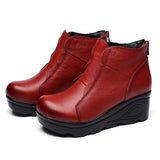 Ankle Winter Shoes Women Boots Height Increasing Ladies Shoes Cow Down MartLion Plush-Red 38 